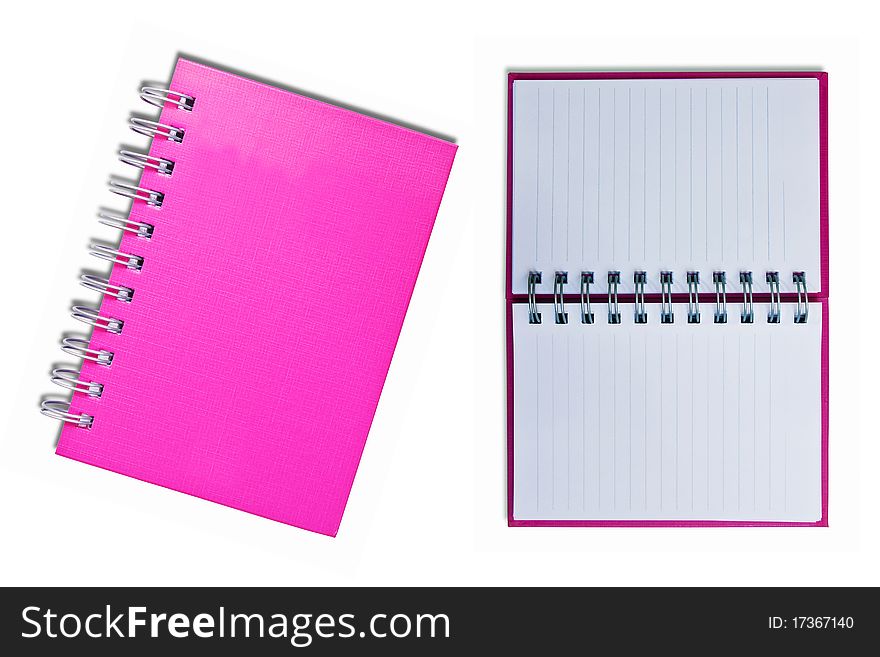 Pink notebook isolated on white background