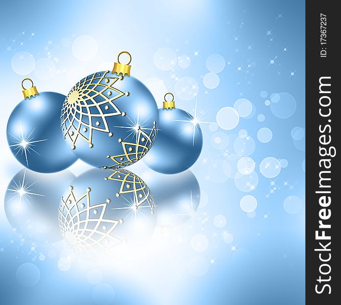 Christmas and New Year background with a glossy blue balls. Christmas and New Year background with a glossy blue balls