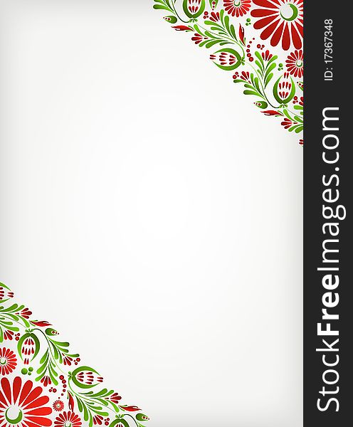 Green floral background with red flowers