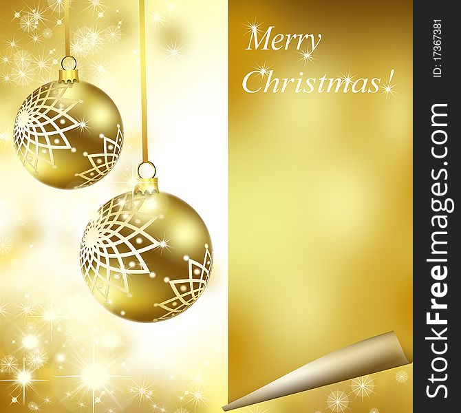 Christmas and New Year background with a glossy gold balls. Christmas and New Year background with a glossy gold balls