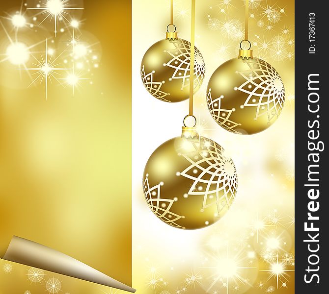 Christmas and New Year background with a glossy gold balls. Christmas and New Year background with a glossy gold balls