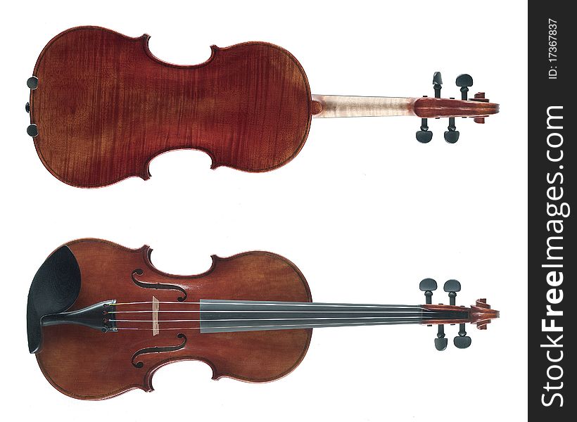 Front and back view of violins
