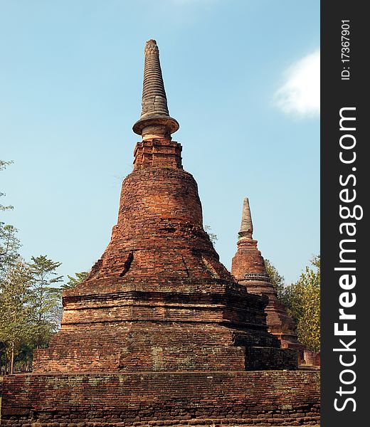 Two Ancient Pagoda In Wat Phra Kaeo, Thailand