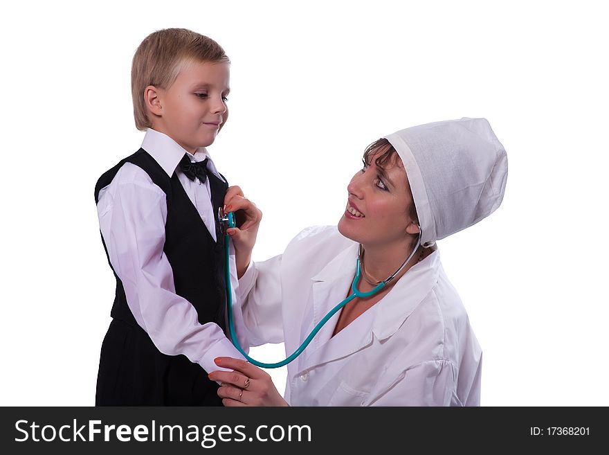 On reception at the doctor the little boy. On reception at the doctor the little boy