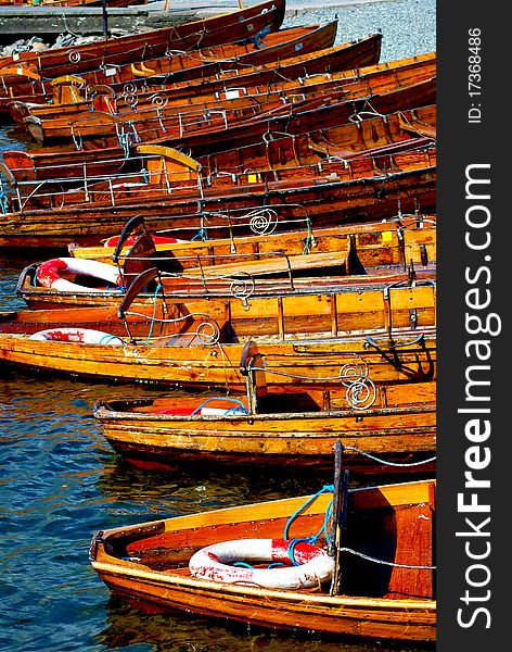 Line of boats for hire in the lake district