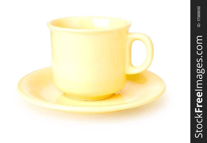 Yellow cup on white background (isolated with path). Yellow cup on white background (isolated with path).