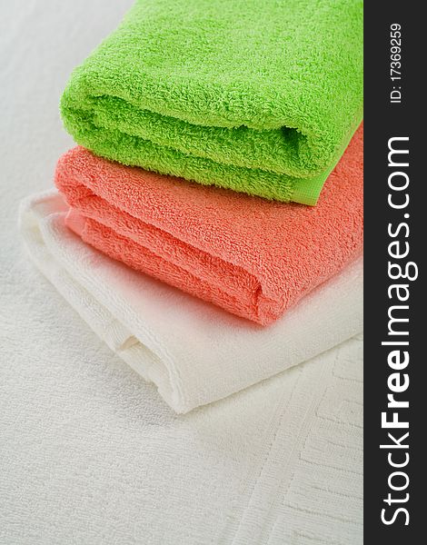 Three towels on white background