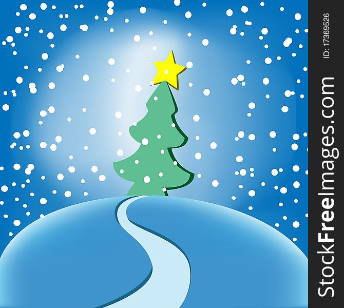 Vector christmas postcard with snow and xmas tree. Vector christmas postcard with snow and xmas tree