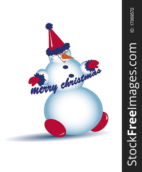 A snow man congratulates on Merry Christmas. Illustrator