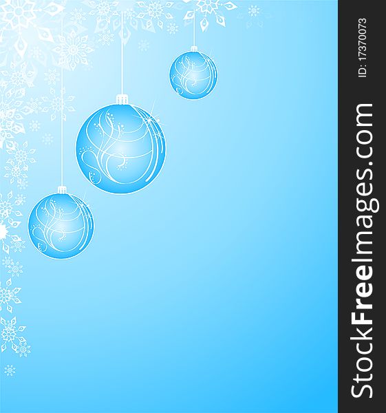 Christmas balls on a background with snowflakes