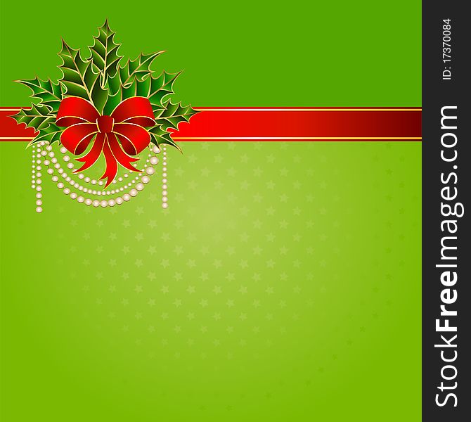 Christmas red bow on a green background