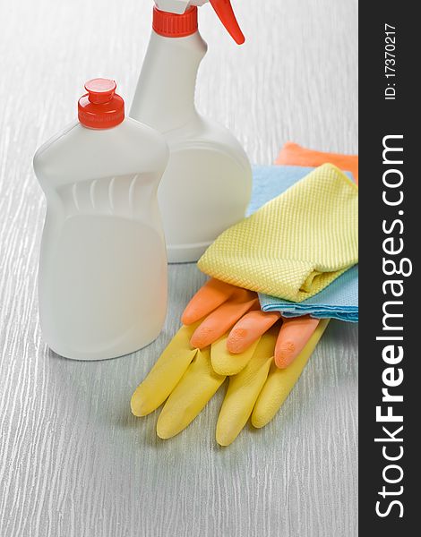 Studio shot set of cleaning items on abstract background. Studio shot set of cleaning items on abstract background