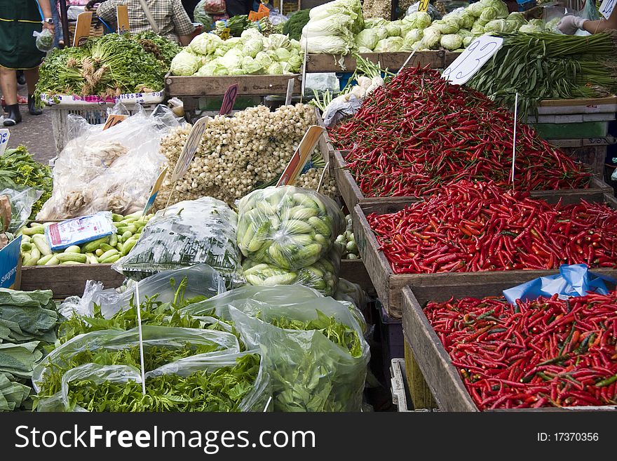 Vegetable stall on market in Bangkok, Thailand