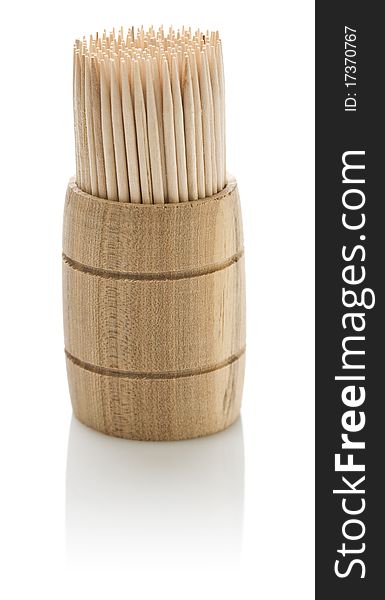 One barrel of toothpicks isolated on white background
