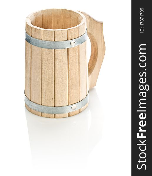 Studio shot wooden sauna mug isolated. Studio shot wooden sauna mug isolated