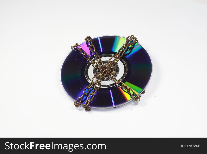 Compact disk tied with chain - shows data security