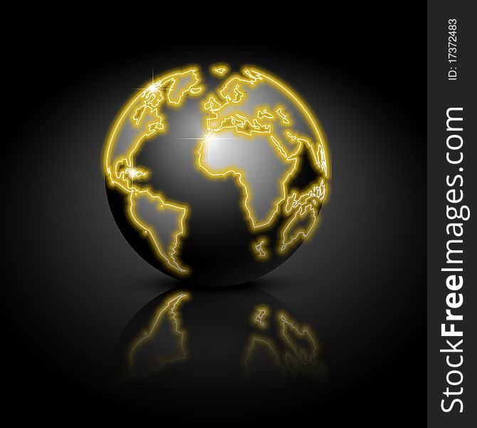 Globe on a black background. Vector illustration. Eps10.