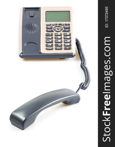 Blue office telephone isolated on a white background