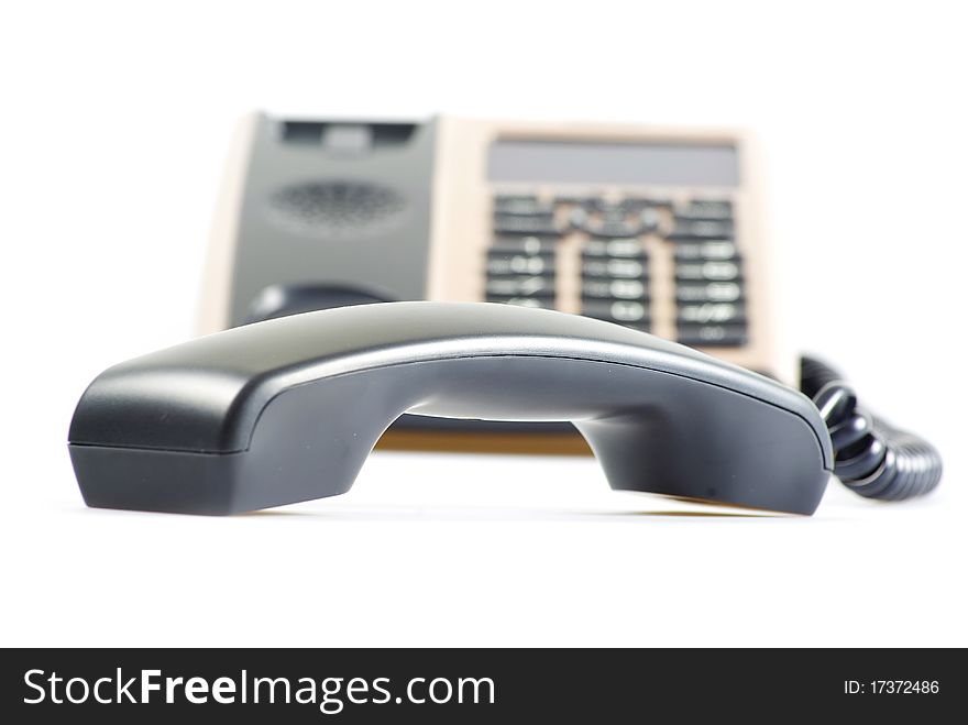 Blue office telephone isolated on a white background