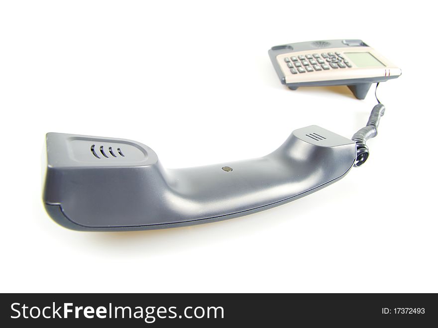 Blue office telephone isolated on a white background