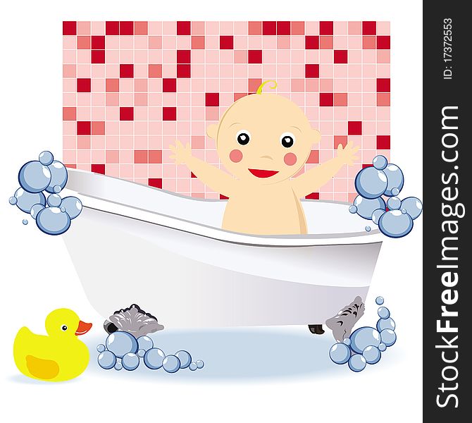 This image represents a small baby girl having a bath. This image represents a small baby girl having a bath