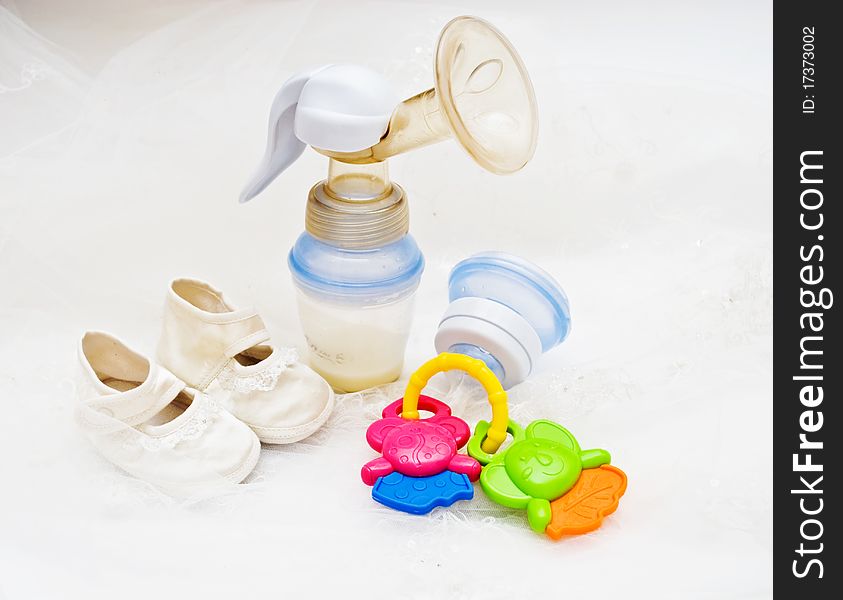 Baby's accessories, on light background