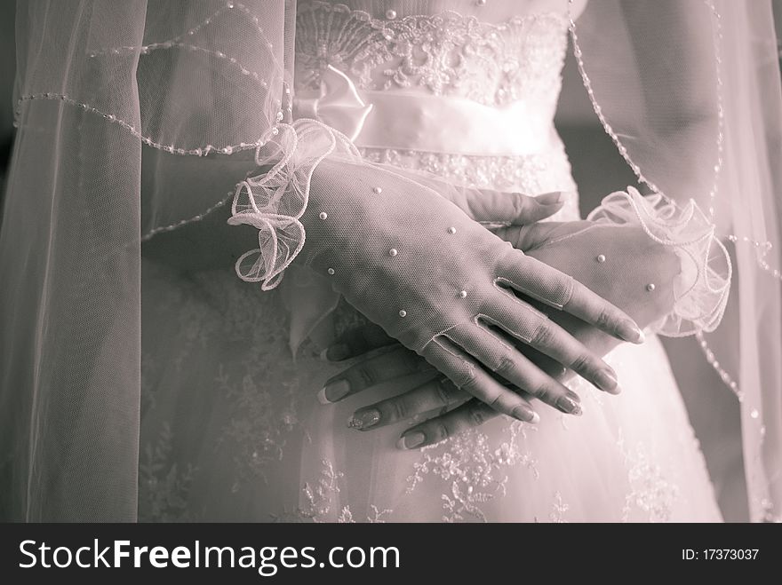 Wedding. Hands Of The Bride Close Up.