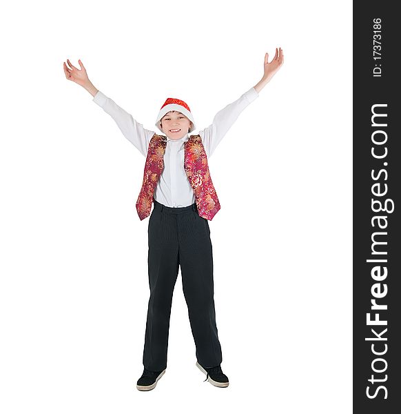 Adorable child with Santa Hat isolated on white background. Adorable child with Santa Hat isolated on white background