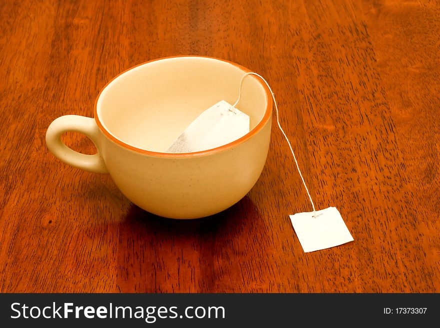 Cup of black tea with tag . Cup of black tea with tag .