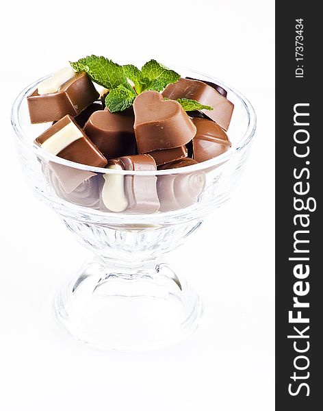 Glass Bowl Of Chocolates And Mint