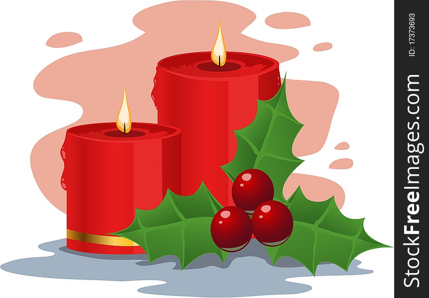 Red Christmas Candles And Holly