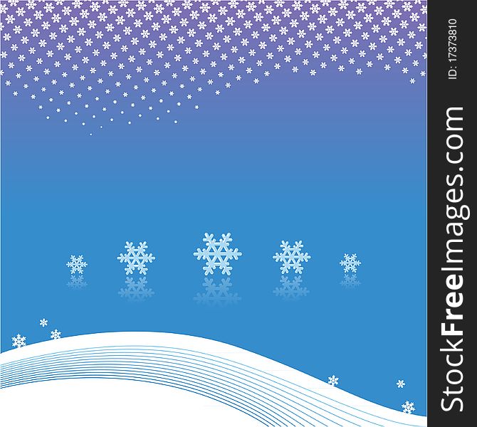Snowflakes on blue background, white curves  (Vector illustration)