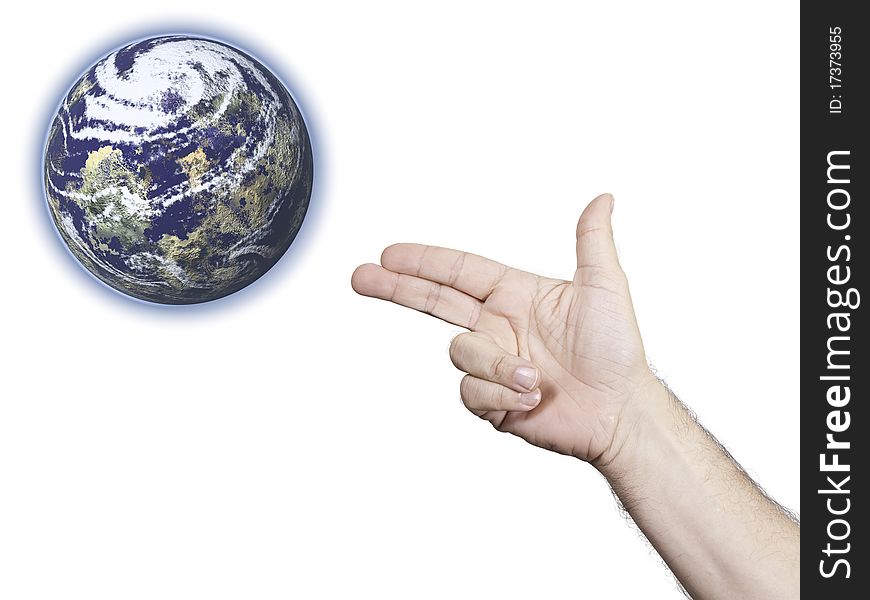 This image shows a human hand, firing on Earth, on a white background. This image shows a human hand, firing on Earth, on a white background