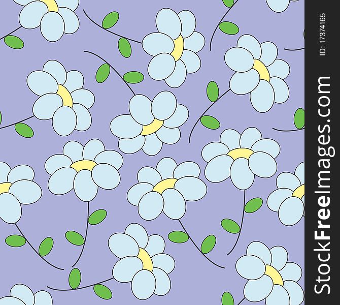 Seamless floral background. Blue isolated flowers
