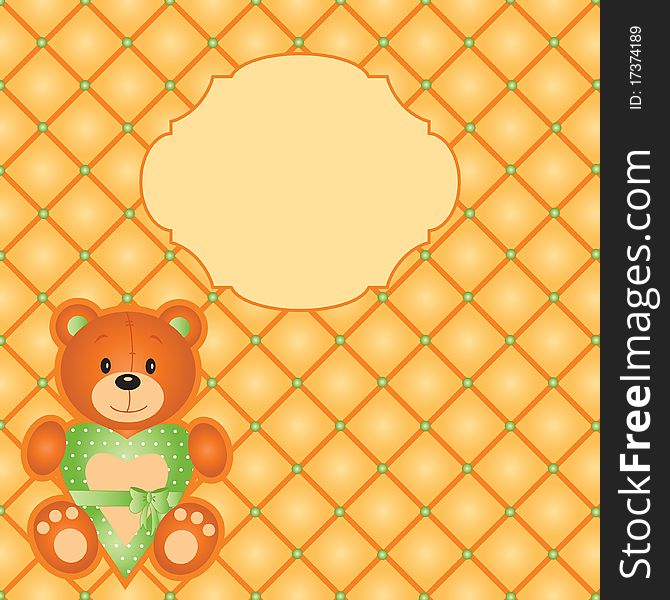 Orange blank card with teddy bear