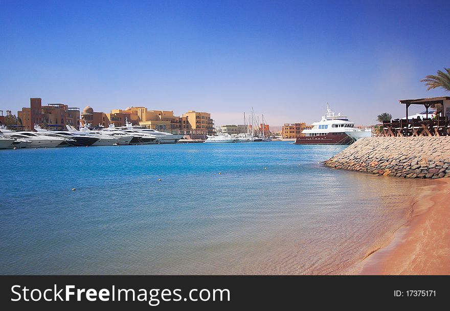 Luxury yachts at El Gouna, Egypt, on the Red Sea.