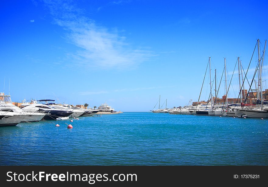 Luxury yachts at El Gouna, Egypt, on the Red Sea.