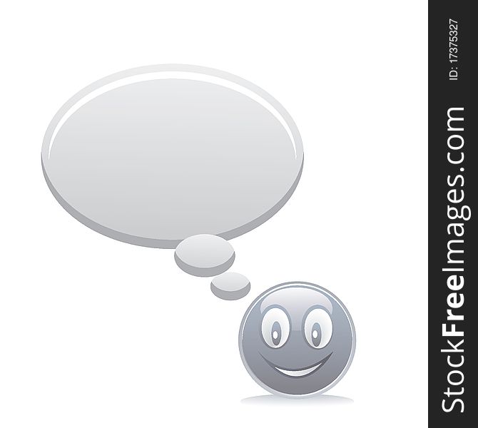 Illustration of grey smiley with speech bubbles