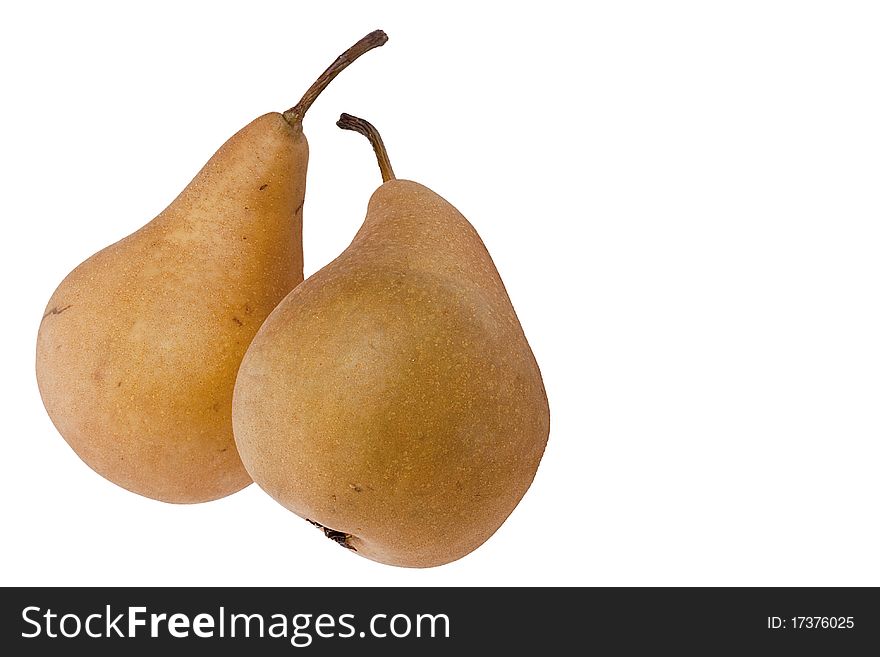 Flavovirent pears with a matte surface on a white background.