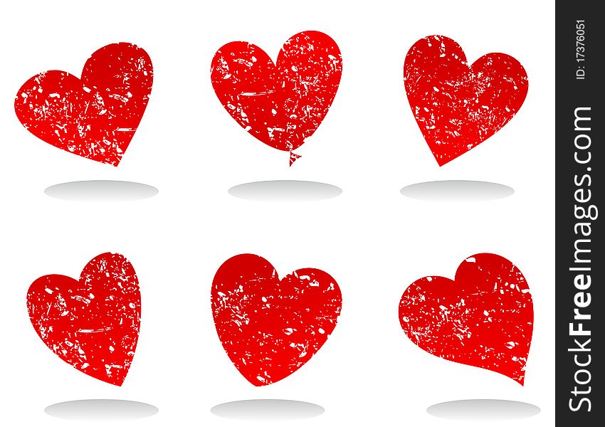 Set of icons of red hearts. A  illustration. Set of icons of red hearts. A  illustration