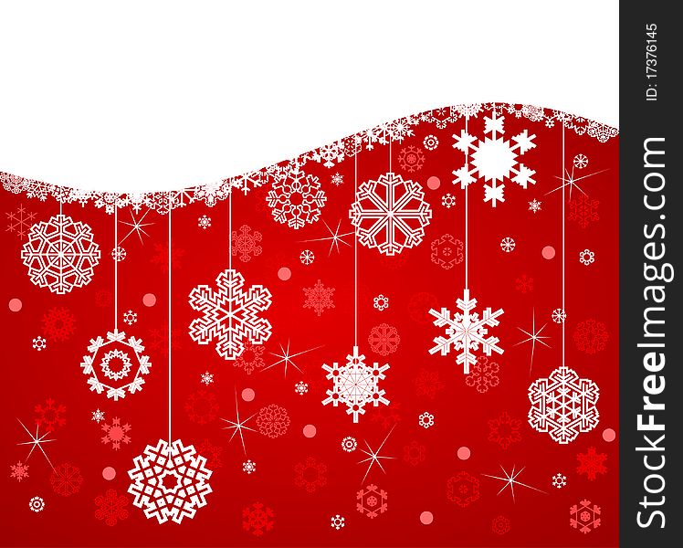 White snowflakes on a red background. A illustration. White snowflakes on a red background. A illustration