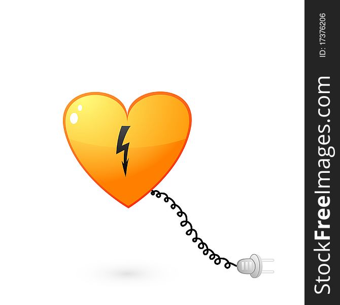 Vector illustration of electric heart with cable and plug