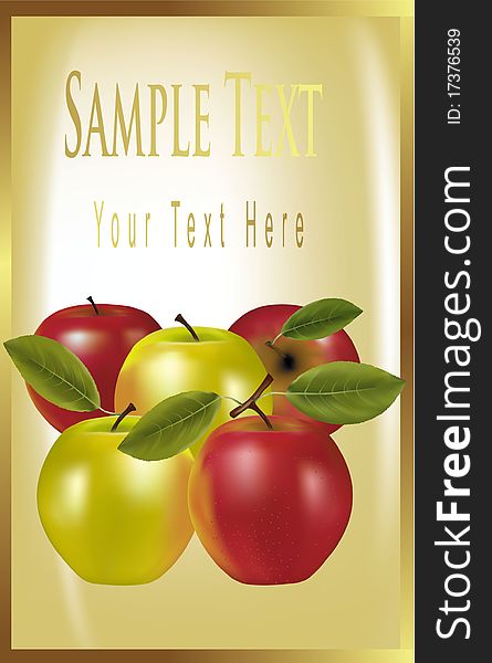 Photo-realistic illustration. Yellow label with red and green apples. Photo-realistic illustration. Yellow label with red and green apples.