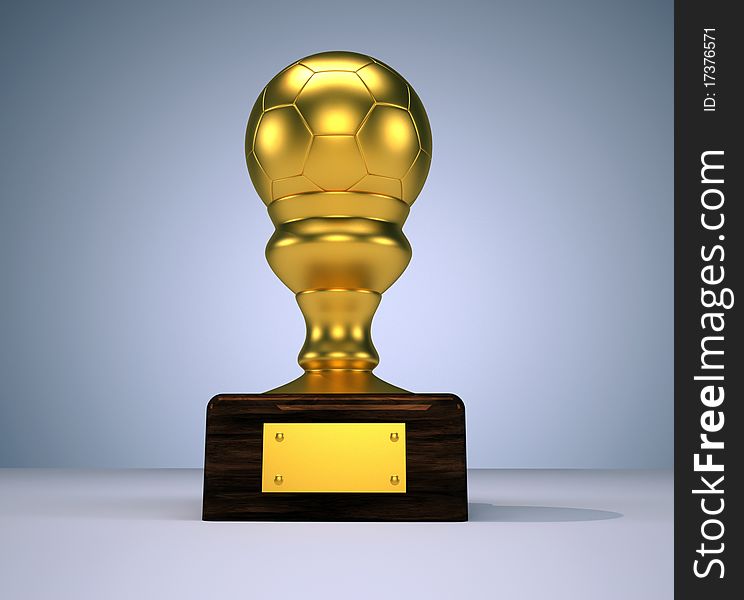 3d render illustration of a golden trophy with a football ball. 3d render illustration of a golden trophy with a football ball