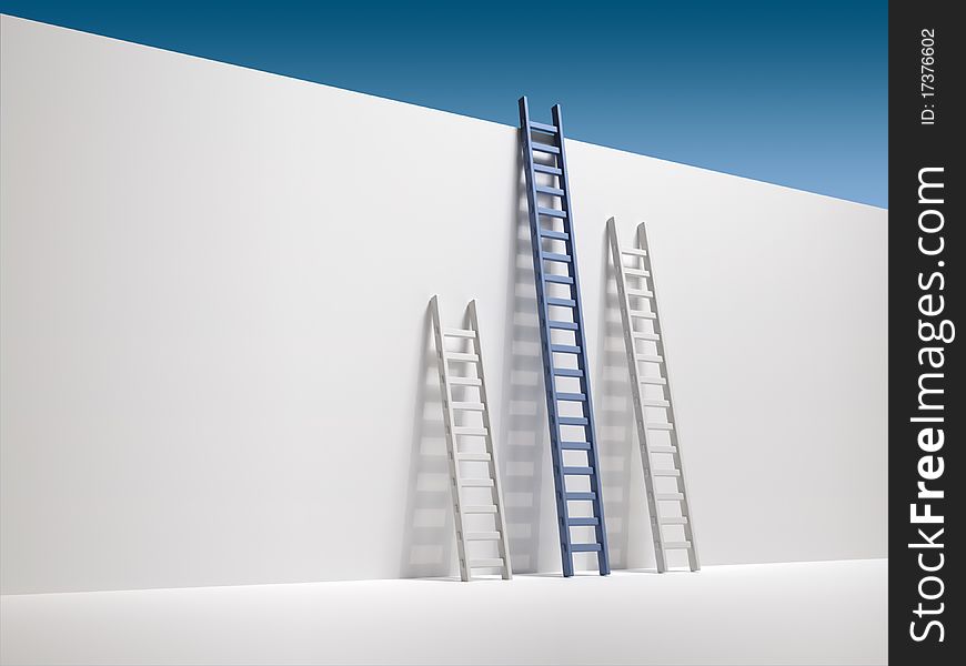 Three ladder leaning the wall - 3d render illustration