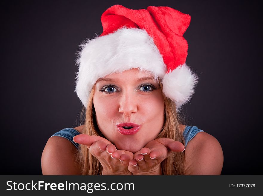 Christmas girl in the Santa Claus hat