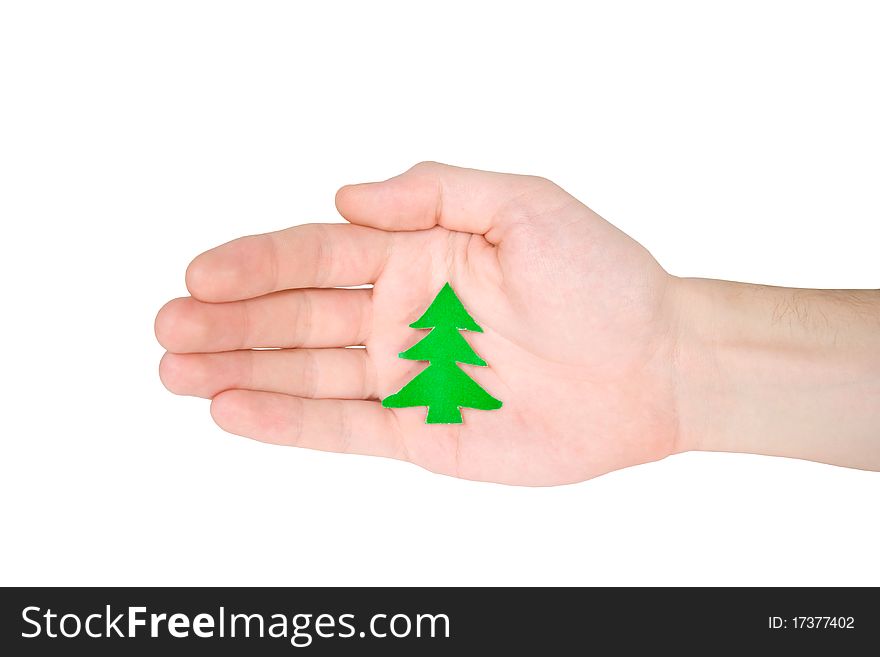 Christmas tree in hand isolated on white background