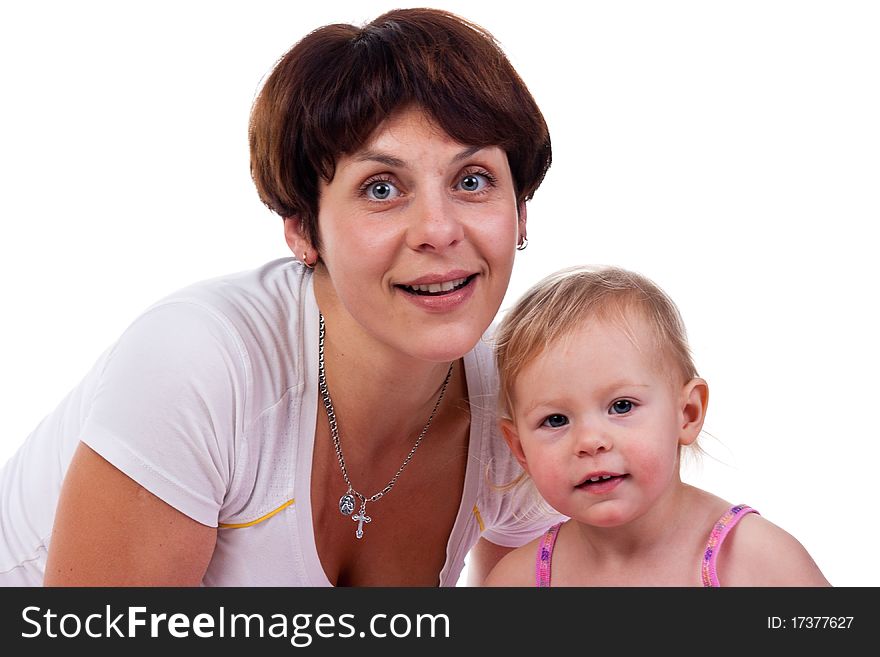 Mother and daughter isolated on white