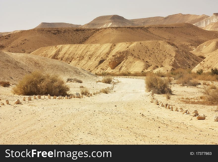 An image of a desert trail in the Negev Desert, Israel