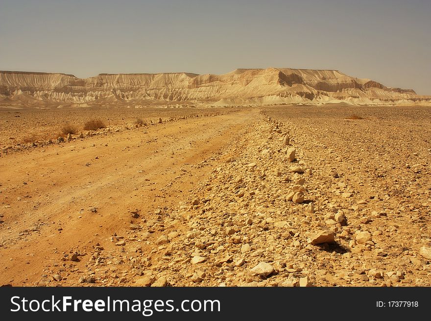 An image of a desert trail in the Negev Desert, Israel